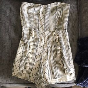 Ivory and black printed strapless romper